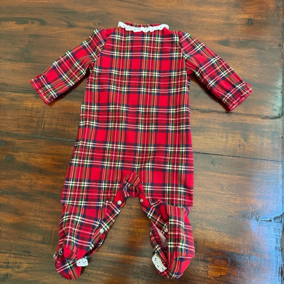 Little Me 6 Mo Girls RED PLAID FLANNEL Lace Christmas Outfit, Footed Pajamas - Picture 4 of 4